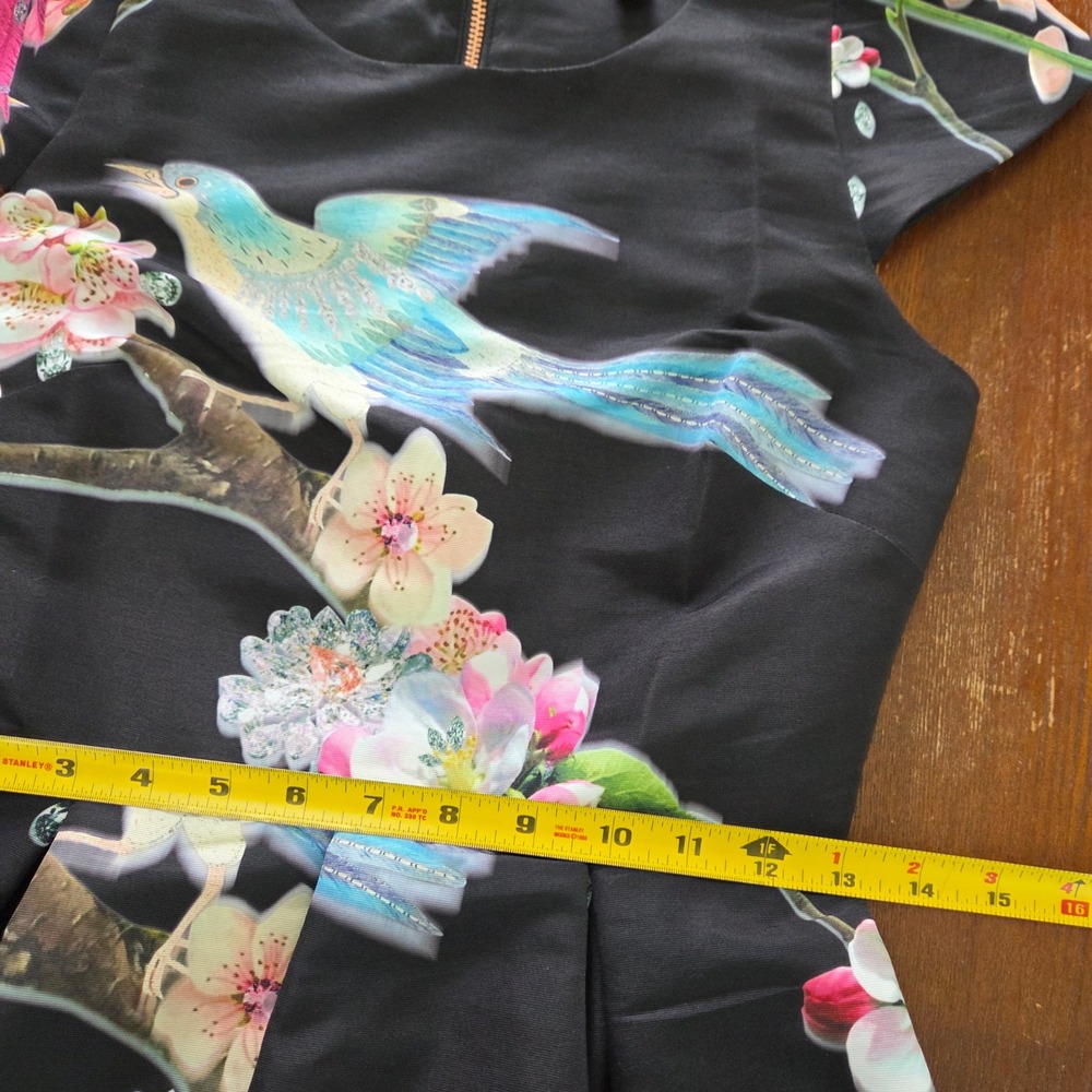 Ted Baker Fit Flare Skater Dress Cap Sleeve Floral Bird‎ Print Party - Picture 10 of 12